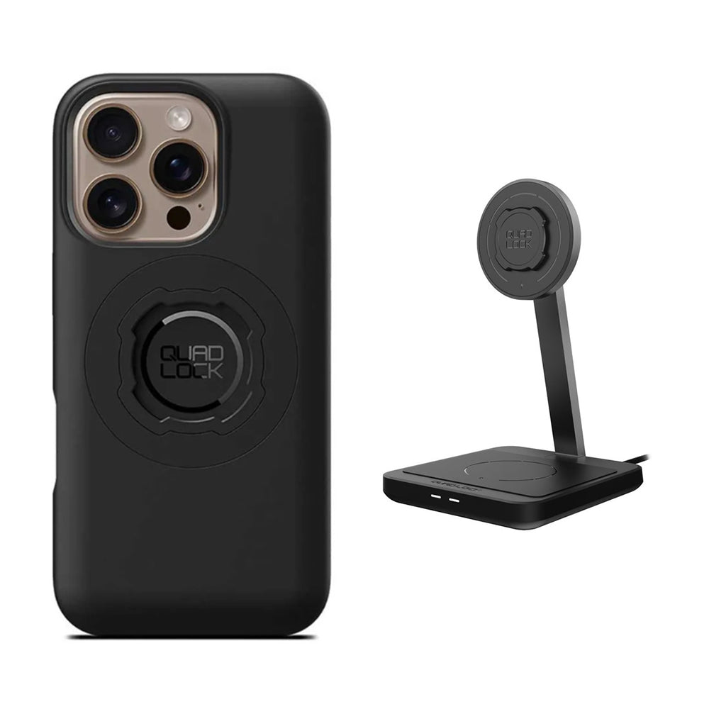 Quad Lock iPhone 15 & 16 MAG Case + Dual Desktop Wireless Charger Bundle