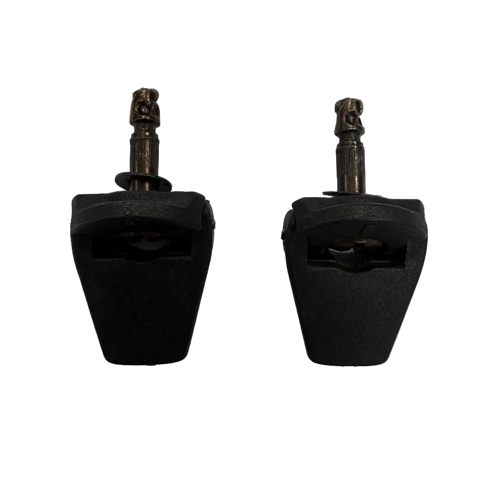 Two black plastic components on a white background