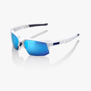 100% Speedcoupe Matte White Hiper Blue Multilayer Mirror Lens Eyewear - Wolfis