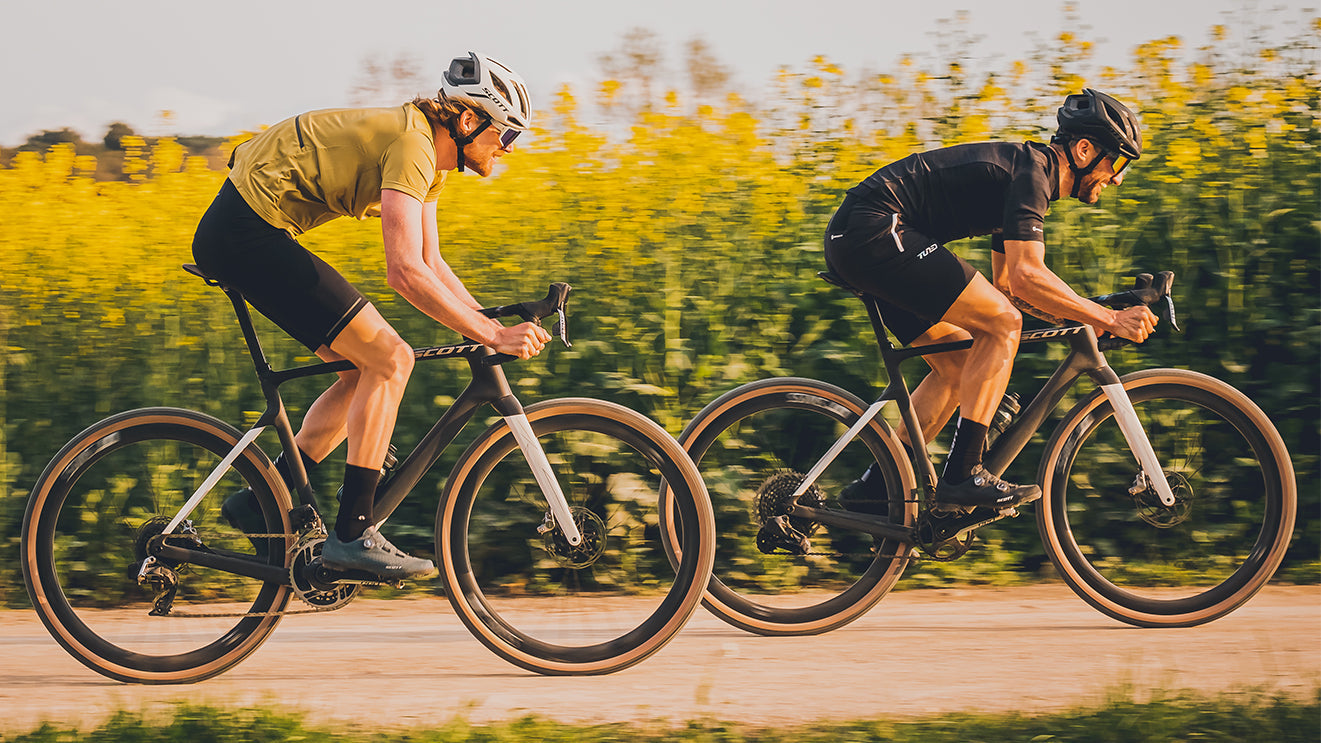 Cyclists riding gravel bikes