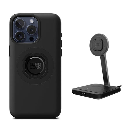 Quad Lock iPhone 15 & 16 MAG Case + Dual Desktop Wireless Charger Bundle