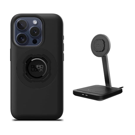 Quad Lock iPhone 15 & 16 MAG Case + Dual Desktop Wireless Charger Bundle