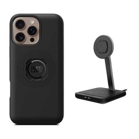 Quad Lock iPhone 15 & 16 MAG Case + Dual Desktop Wireless Charger Bundle