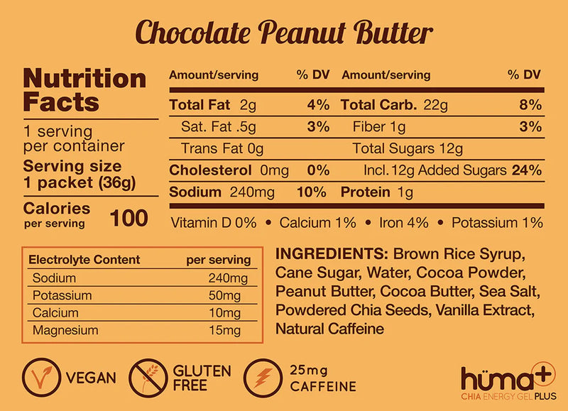 Huma Chia Energy Gel Plus Peanut Butter & Chocolate