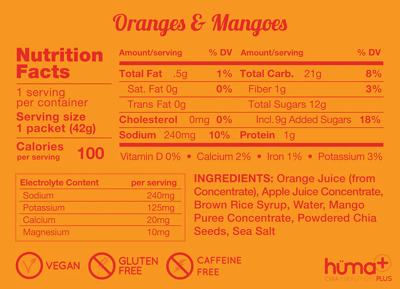 Huma Chia Energy Gel Plus Oranges & Mangoes